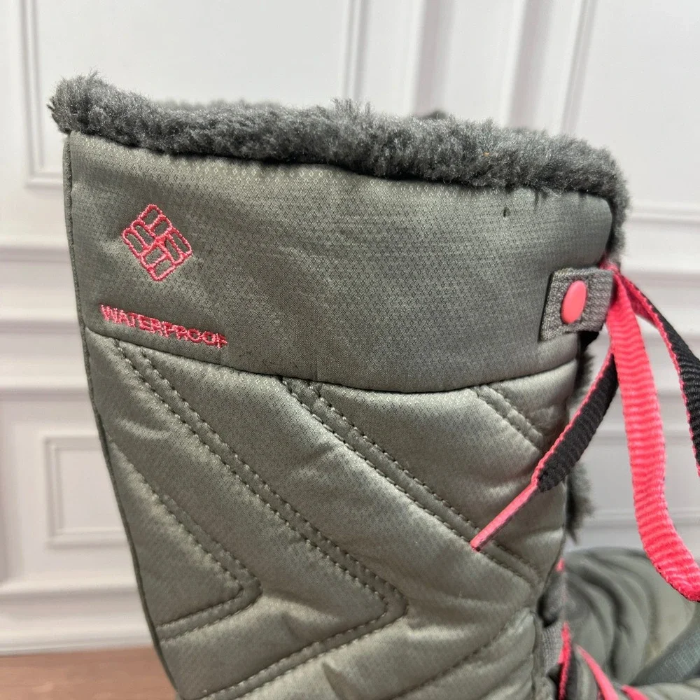 Columbia‎ Minx Mid III Snow Boots Big Girls Grey Pink Waterproof Quilted Size 3